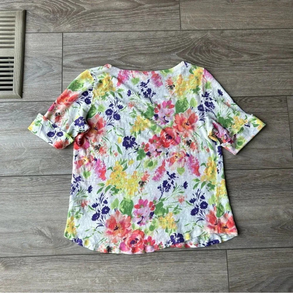 Ralph Lauren Pure Linen  Floral Print Short Sleeve Blouse - Picture 12 of 14